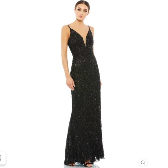 EMBELLISHED LEAF EVENING GOWN - FINAL SALE Size 14 COLOR — Black New With Tags